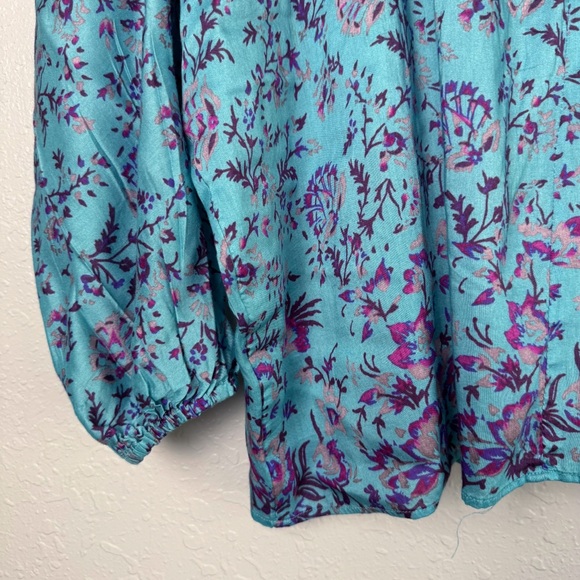Sundance Arielle sweet floral silk top dolman sleeve tassel blouse S - Picture 10 of 12